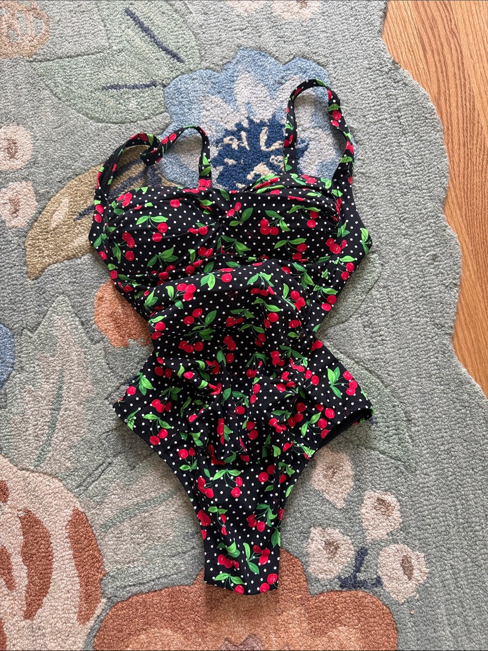 Betsey Johnson Black Cherry Print One-Piece Swimsuit
